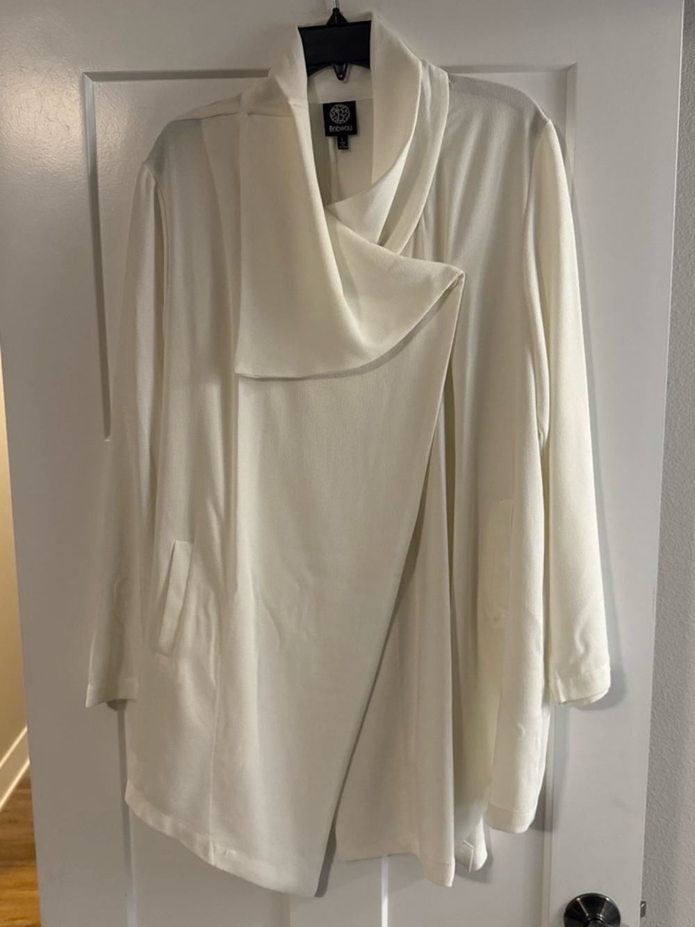 Bobeau Ivory Drape Front Open Cardigan